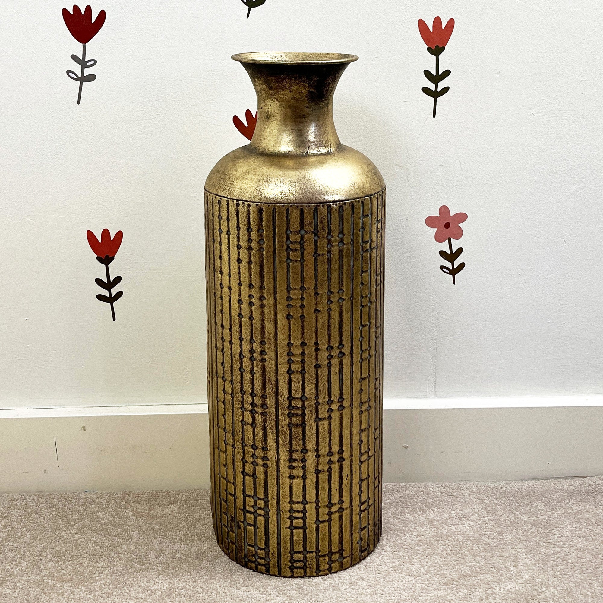 56cm Large Metal Floor Vase - Distressed Gold