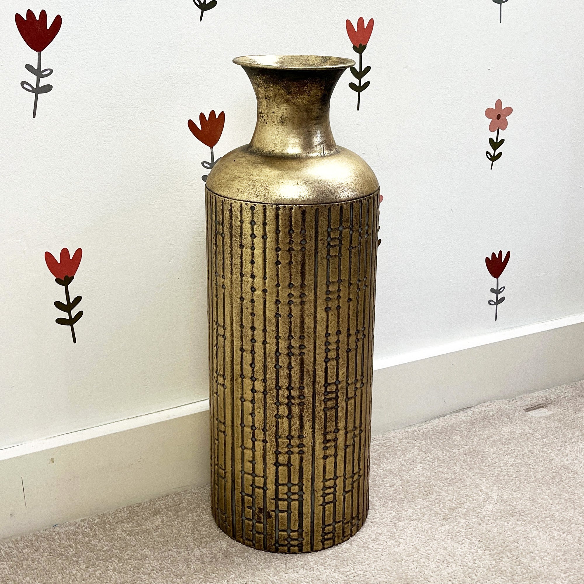 56cm Large Metal Floor Vase - Distressed Gold