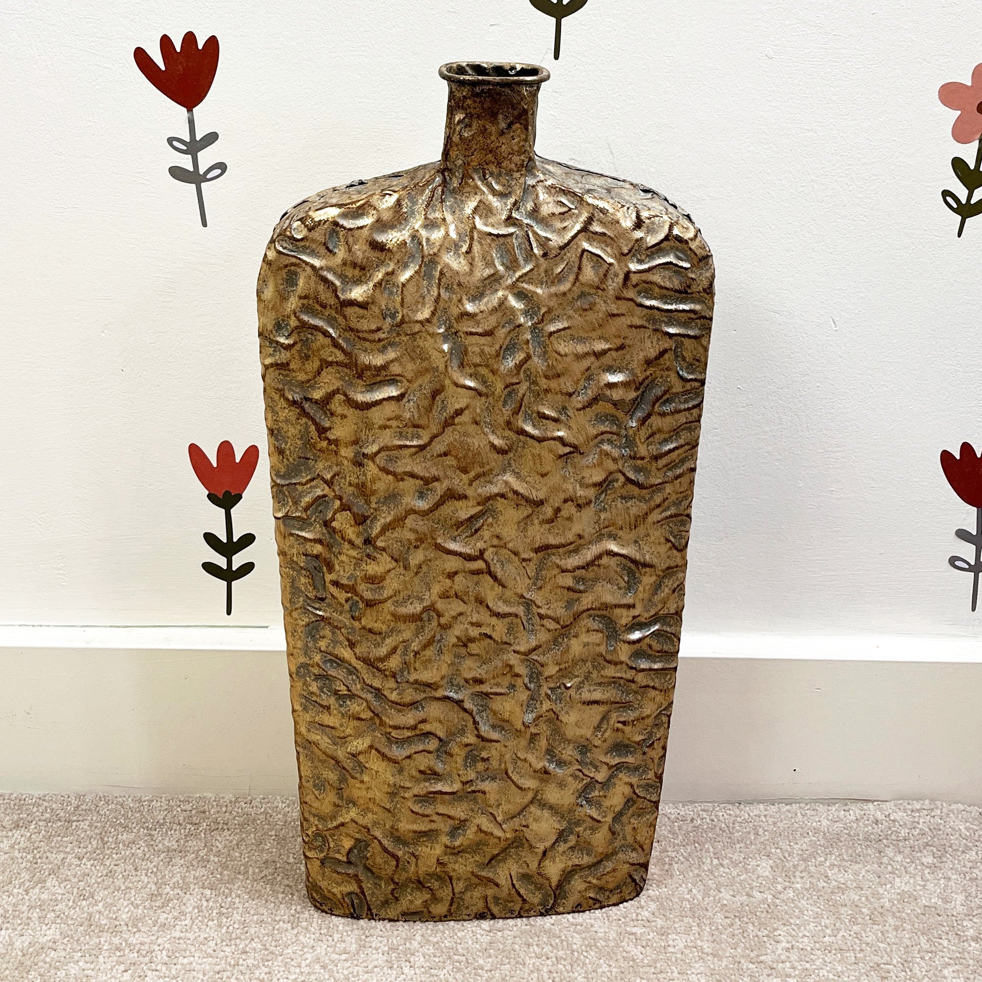49cm Large Metal Floor Standing Vase - Distressed Gold