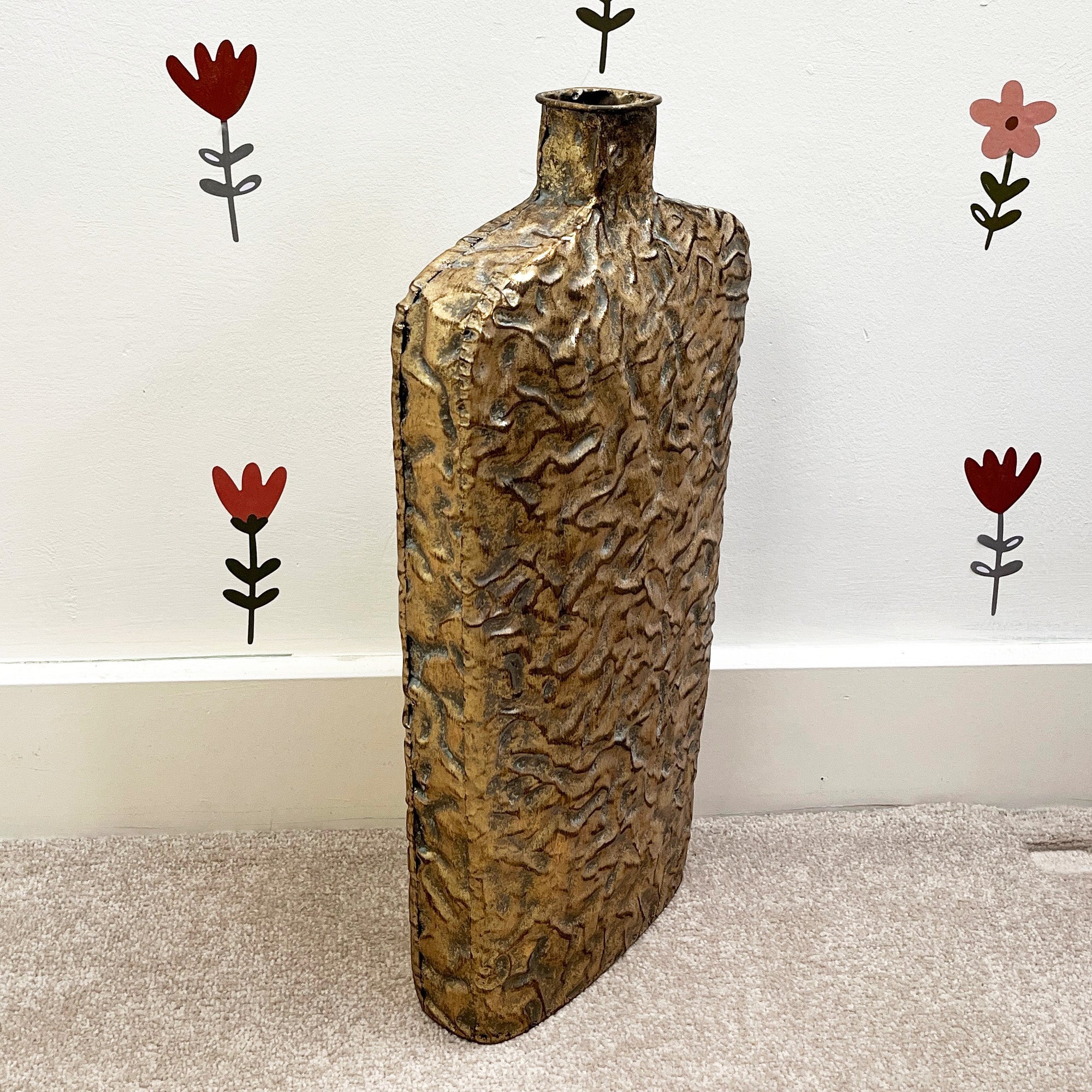 49cm Large Metal Floor Standing Vase - Distressed Gold
