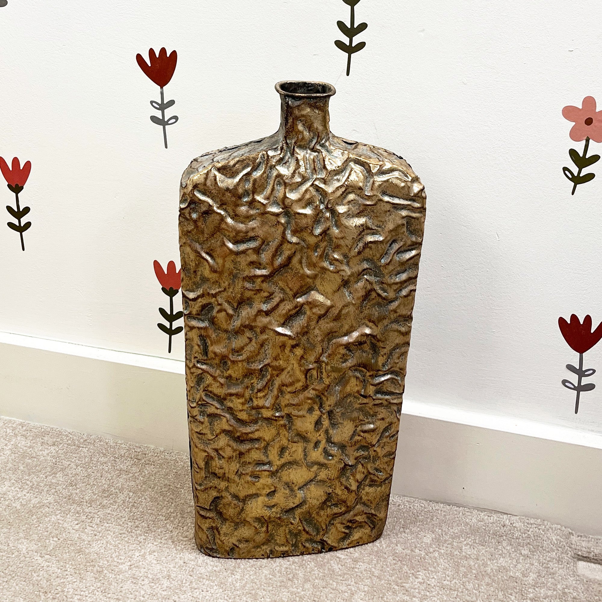 49cm Large Metal Floor Standing Vase - Distressed Gold
