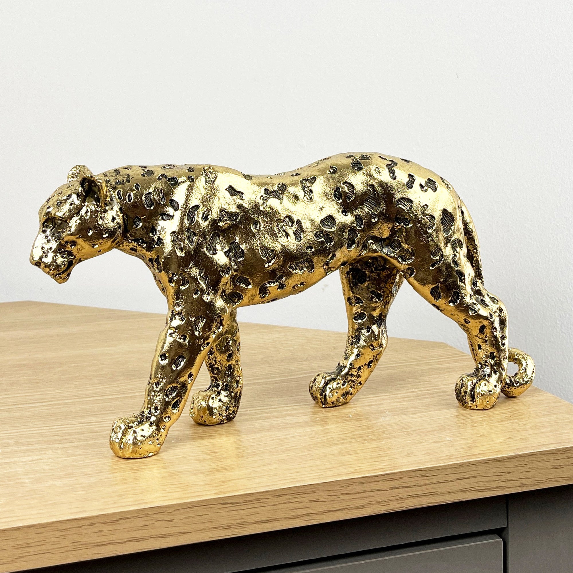 27.3cm Gold Standing Leopard Ornament - Resin