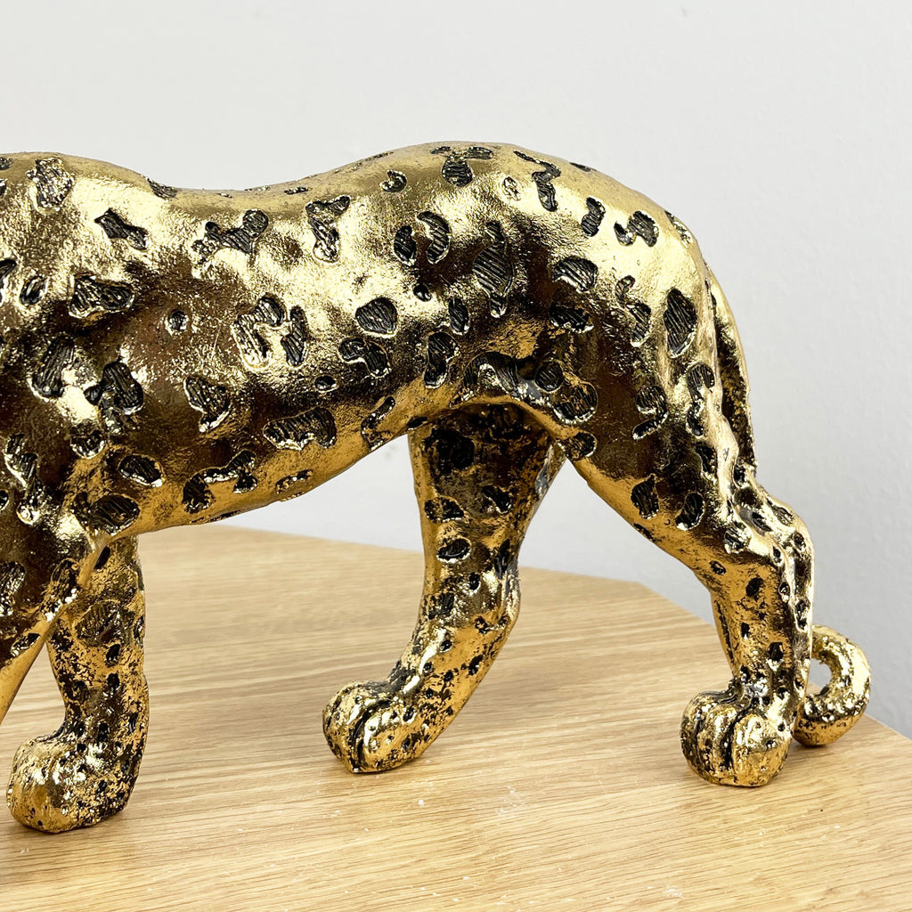 27.3cm Gold Standing Leopard Ornament - Resin