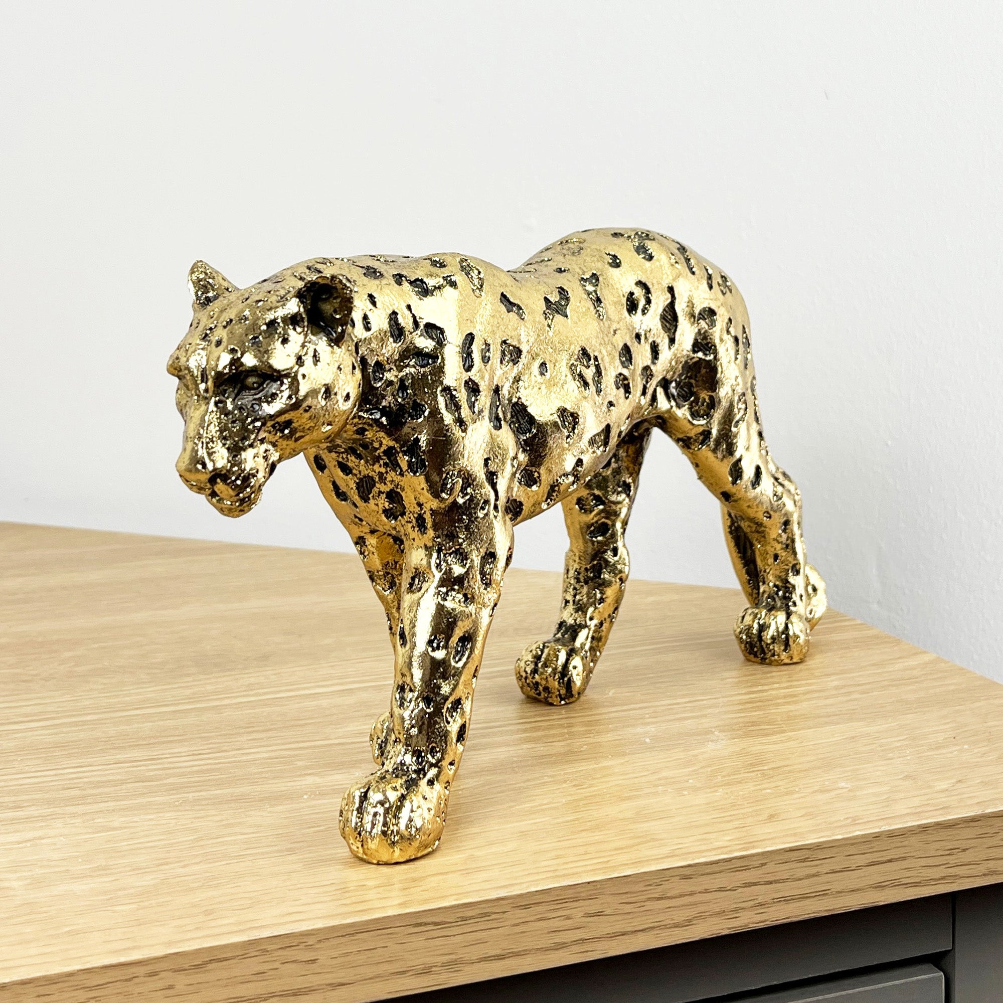 27.3cm Gold Standing Leopard Ornament - Resin