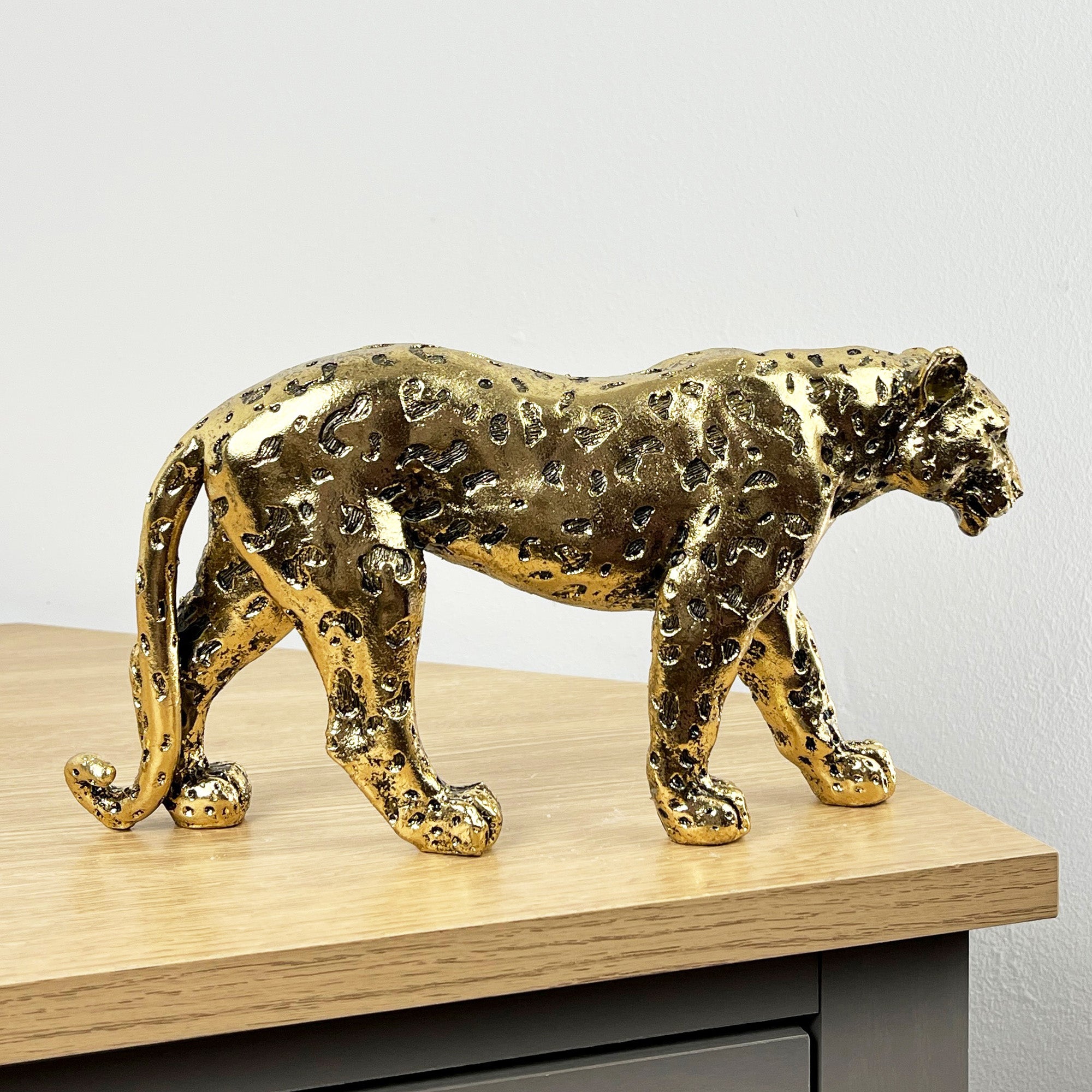 27.3cm Gold Standing Leopard Ornament - Resin