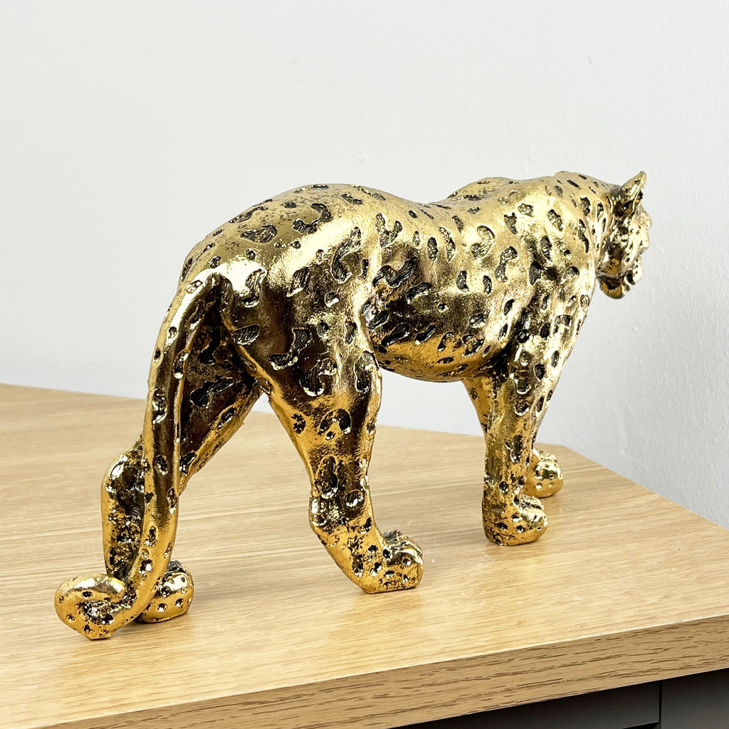 27.3cm Gold Standing Leopard Ornament - Resin