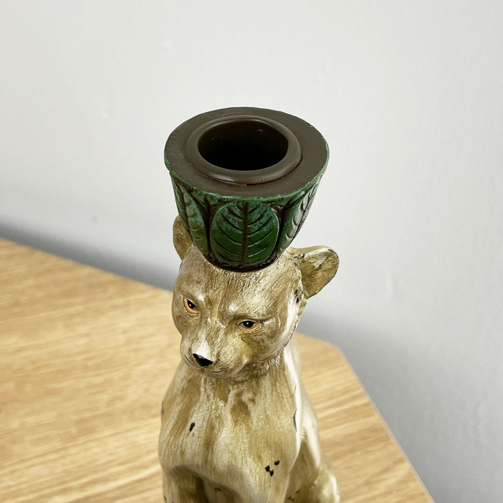 Set of 2 Leopard Candle Stick Holders - Resin