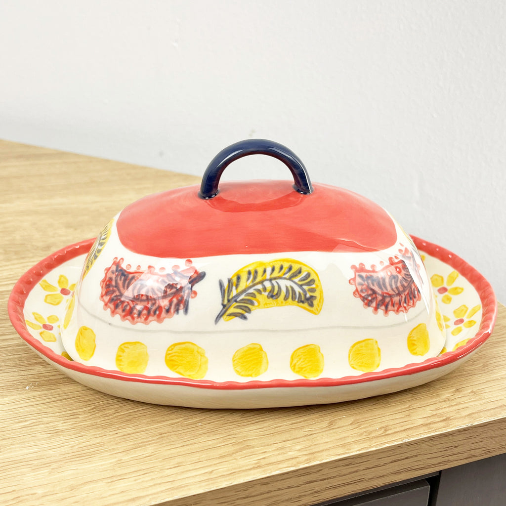Vintage Style Floral Butter Dish with Lid - Design #4