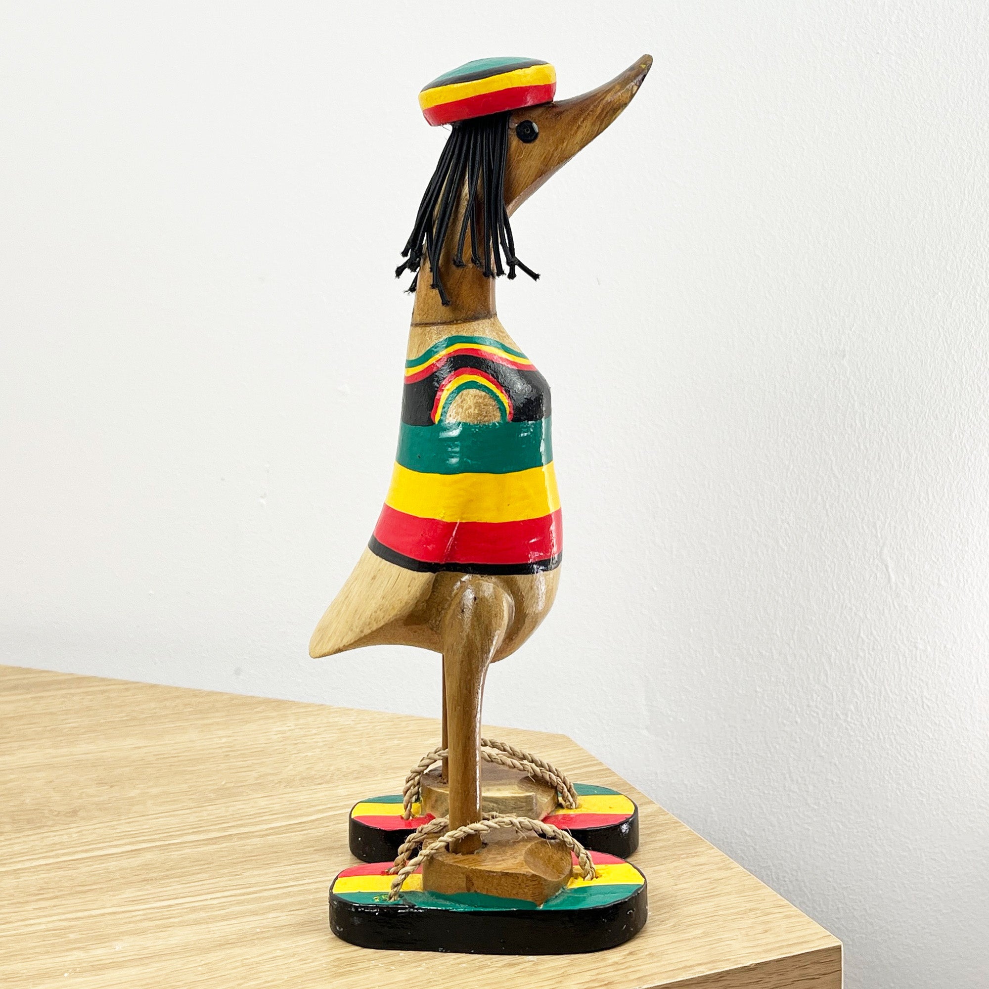 26.5cm Wooden Rasta Duck Ornament / Figurine