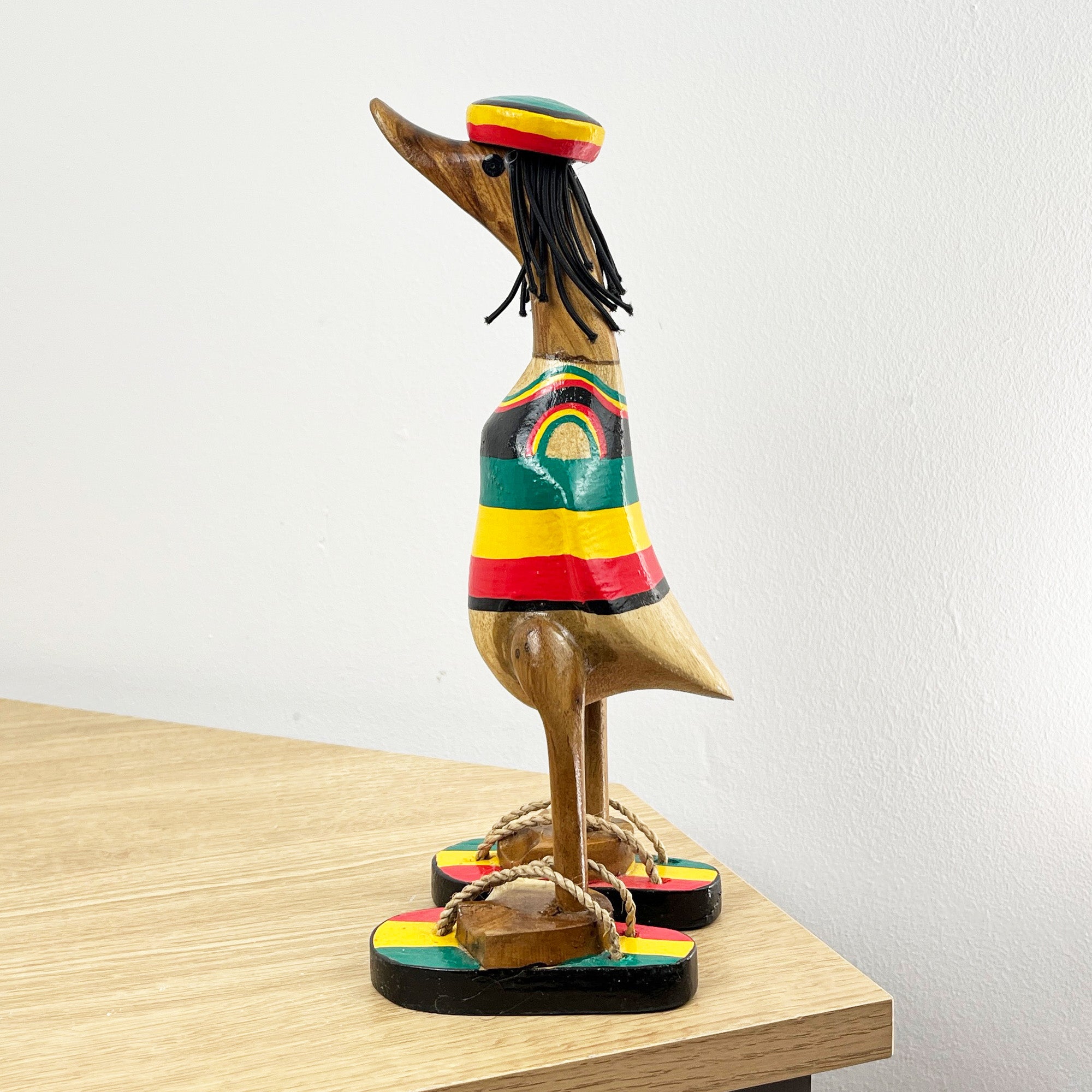 26.5cm Wooden Rasta Duck Ornament / Figurine