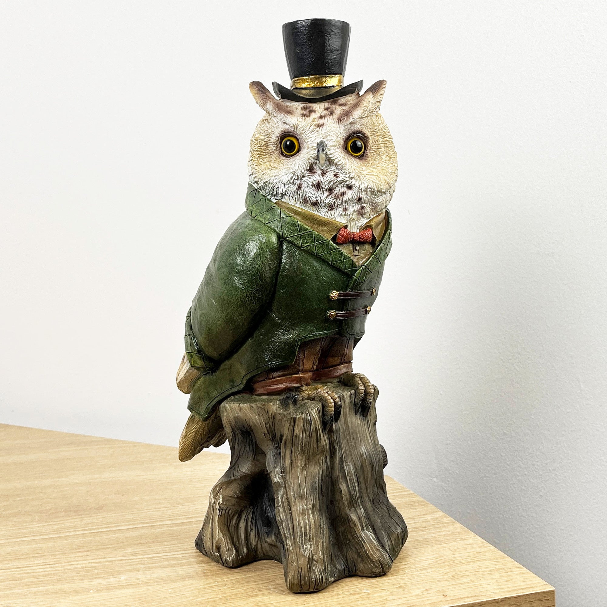 28.5cm Top Hat Owl on Tree Stump Ornament - Resin