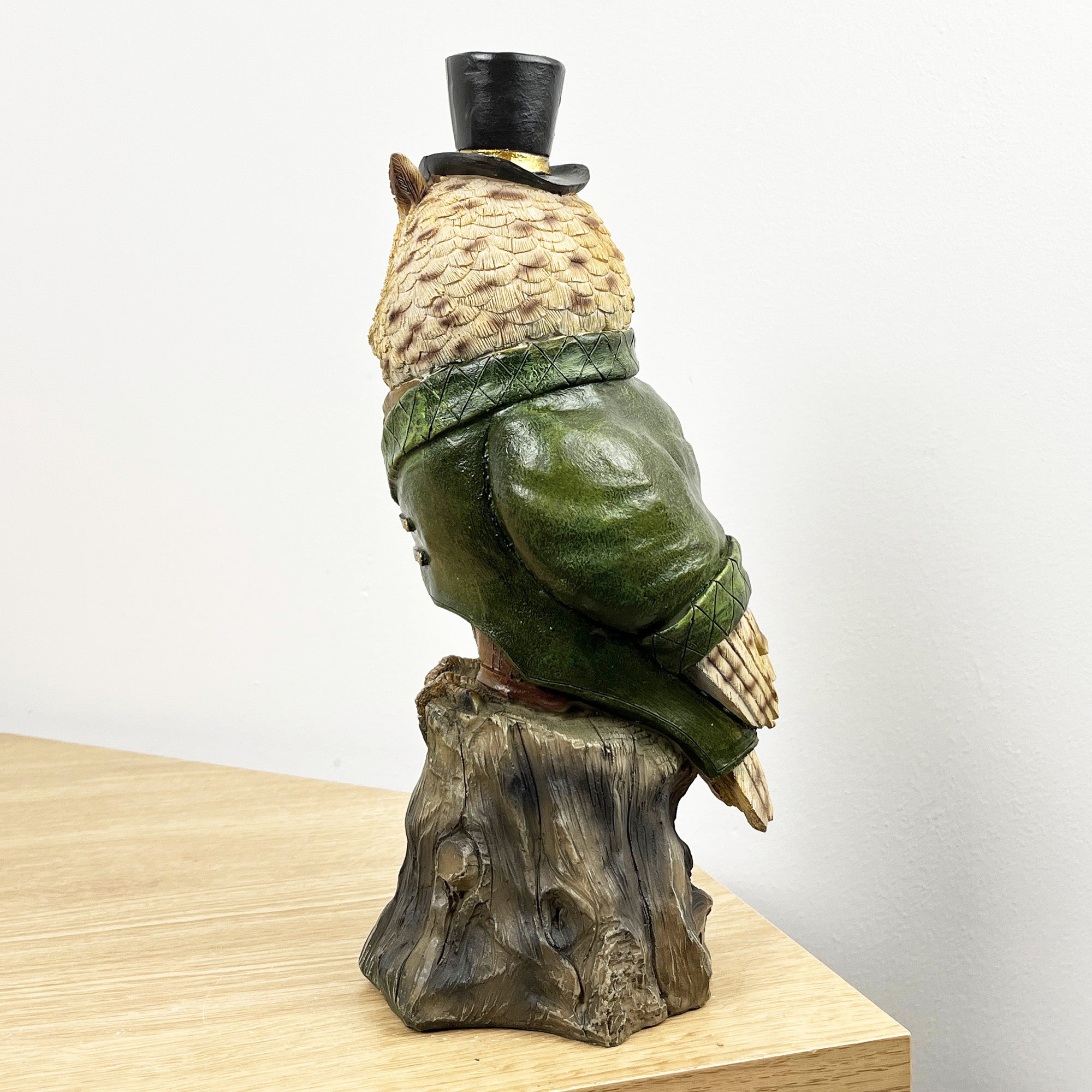 28.5cm Top Hat Owl on Tree Stump Ornament - Resin