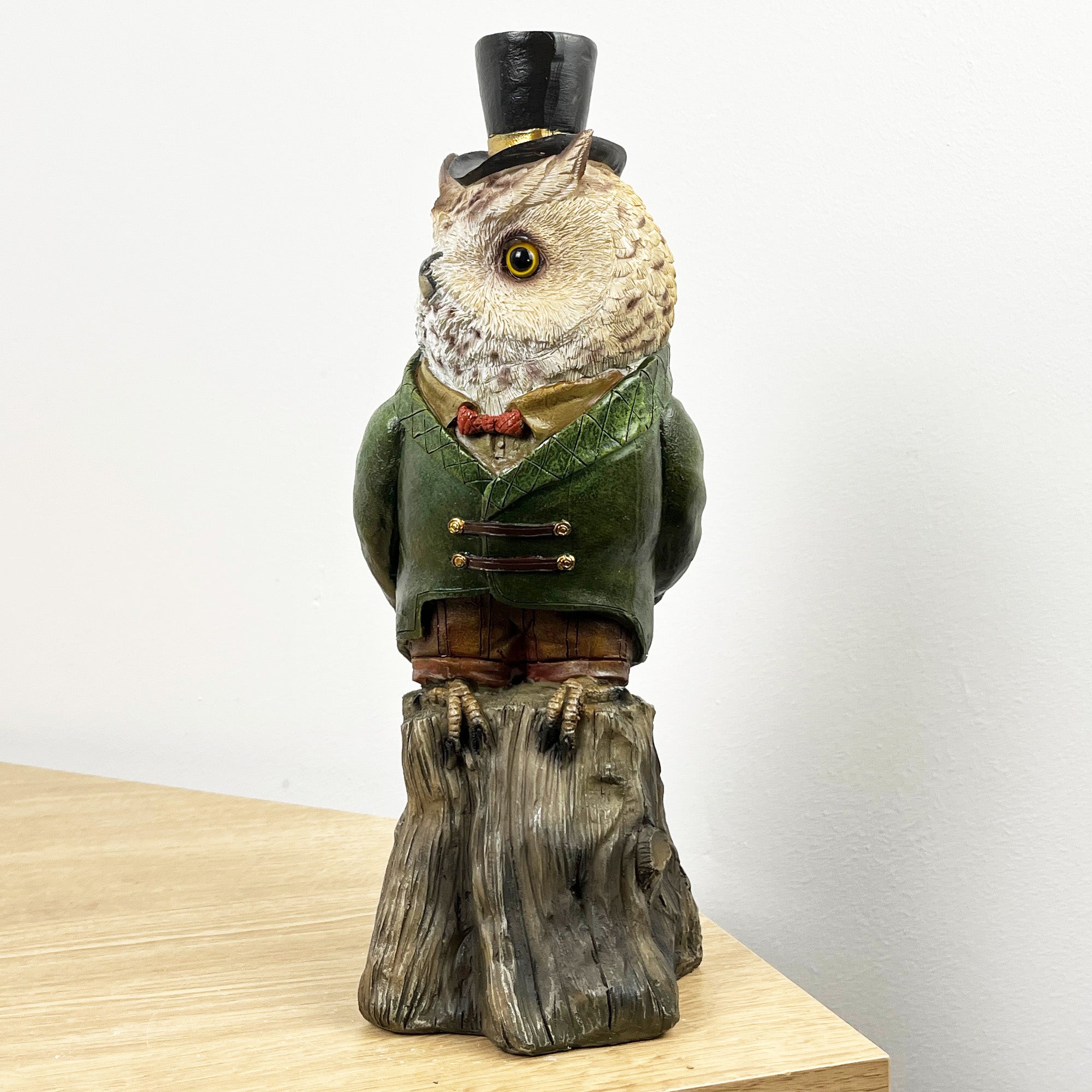 28.5cm Top Hat Owl on Tree Stump Ornament - Resin