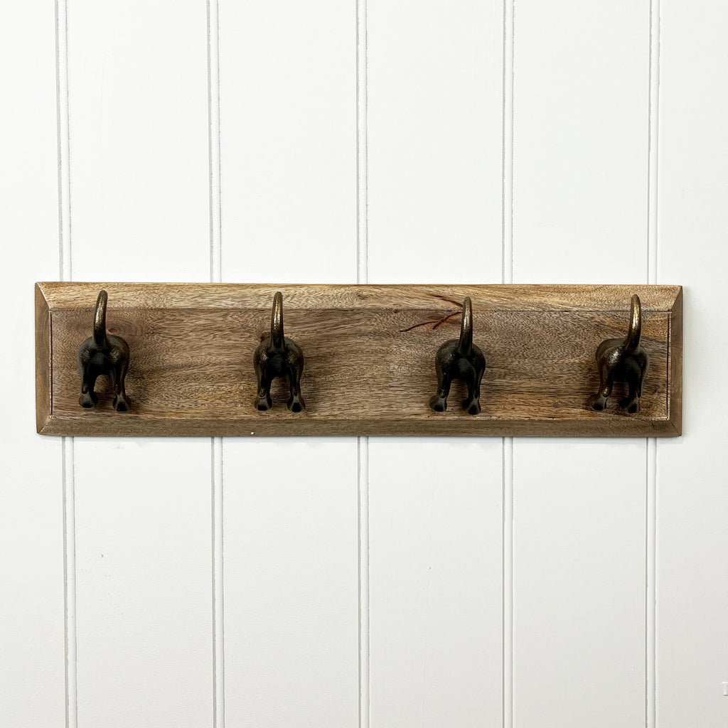 Set of 4 Dog Tail Storage Hooks on Wood – Gold
