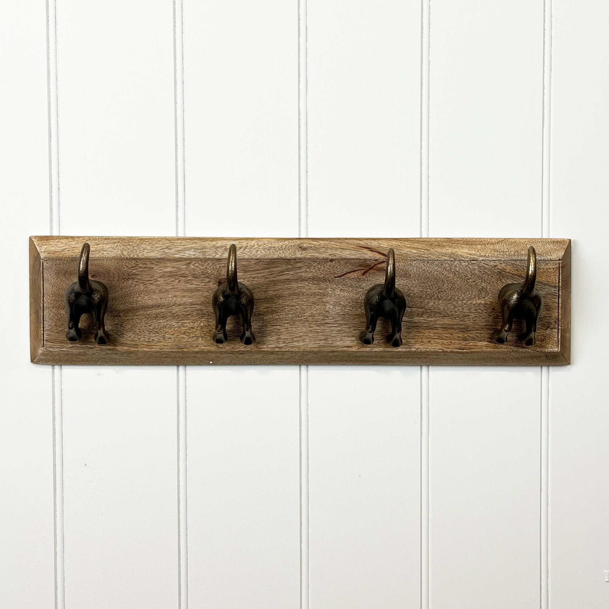 Set of 4 Dog Tail Storage Hooks on Wood – Gold