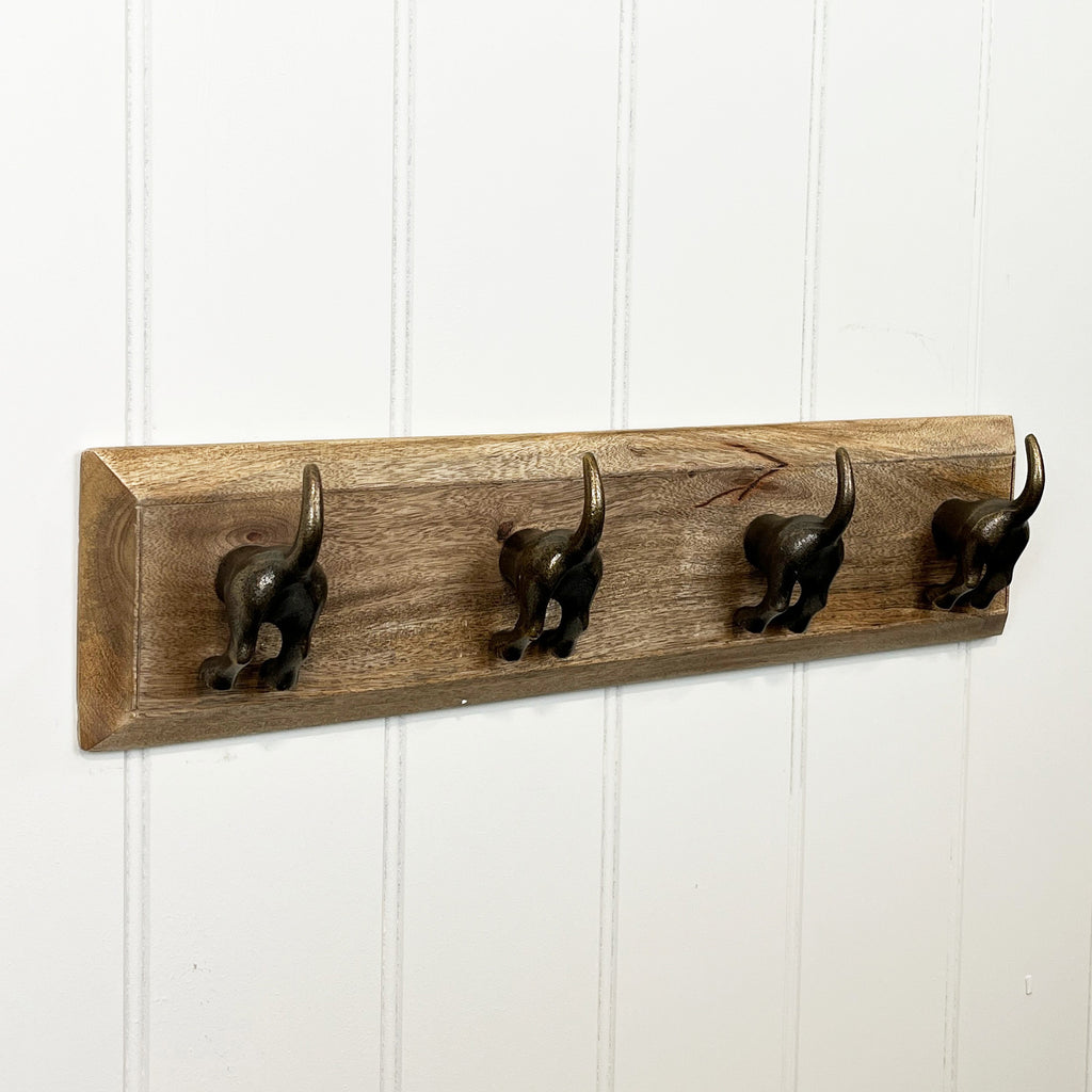 Set of 4 Dog Tail Storage Hooks on Wood – Gold