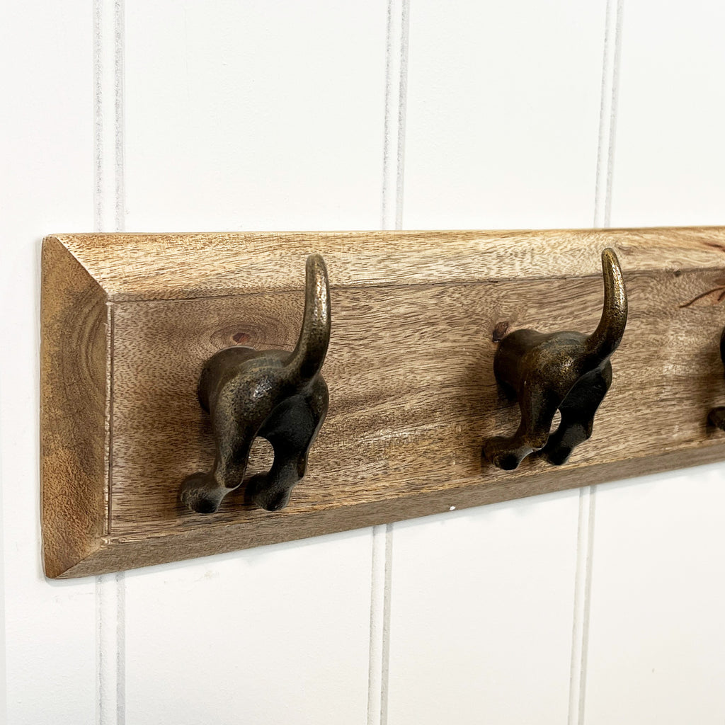 Set of 4 Dog Tail Storage Hooks on Wood – Gold