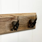 Set of 4 Dog Tail Storage Hooks on Wood – Gold