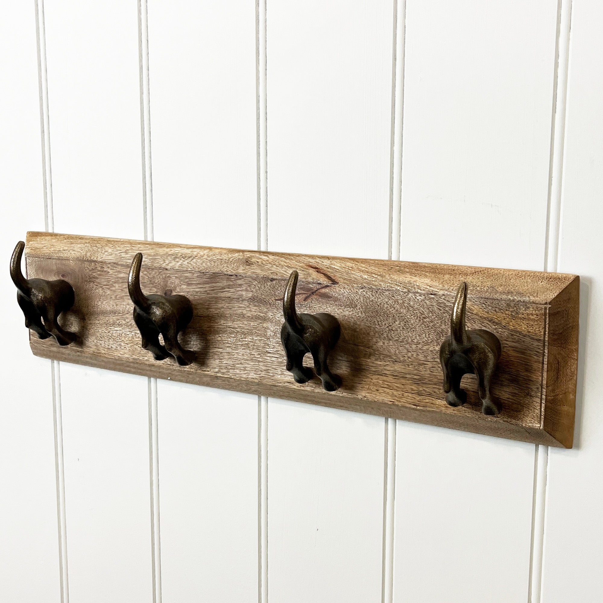 Set of 4 Dog Tail Storage Hooks on Wood – Gold