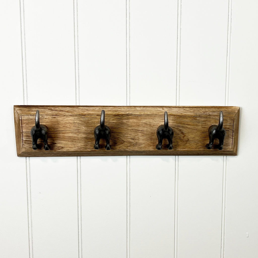 Set of 4 Dog Tail Storage Hooks on Wood – Grey