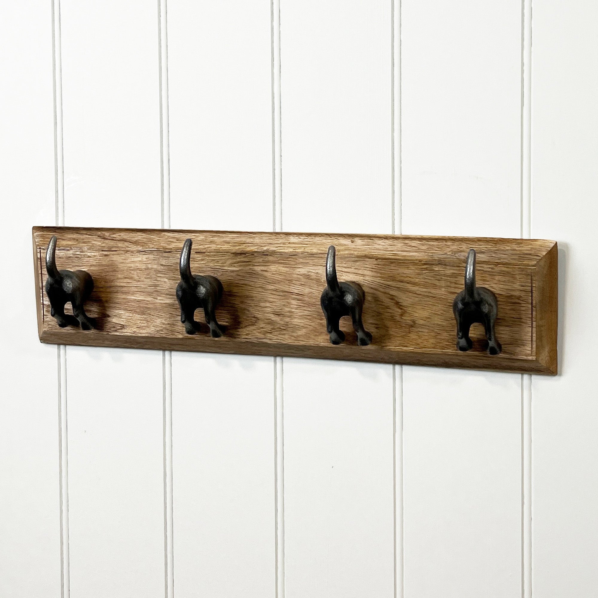 Set of 4 Dog Tail Storage Hooks on Wood – Grey
