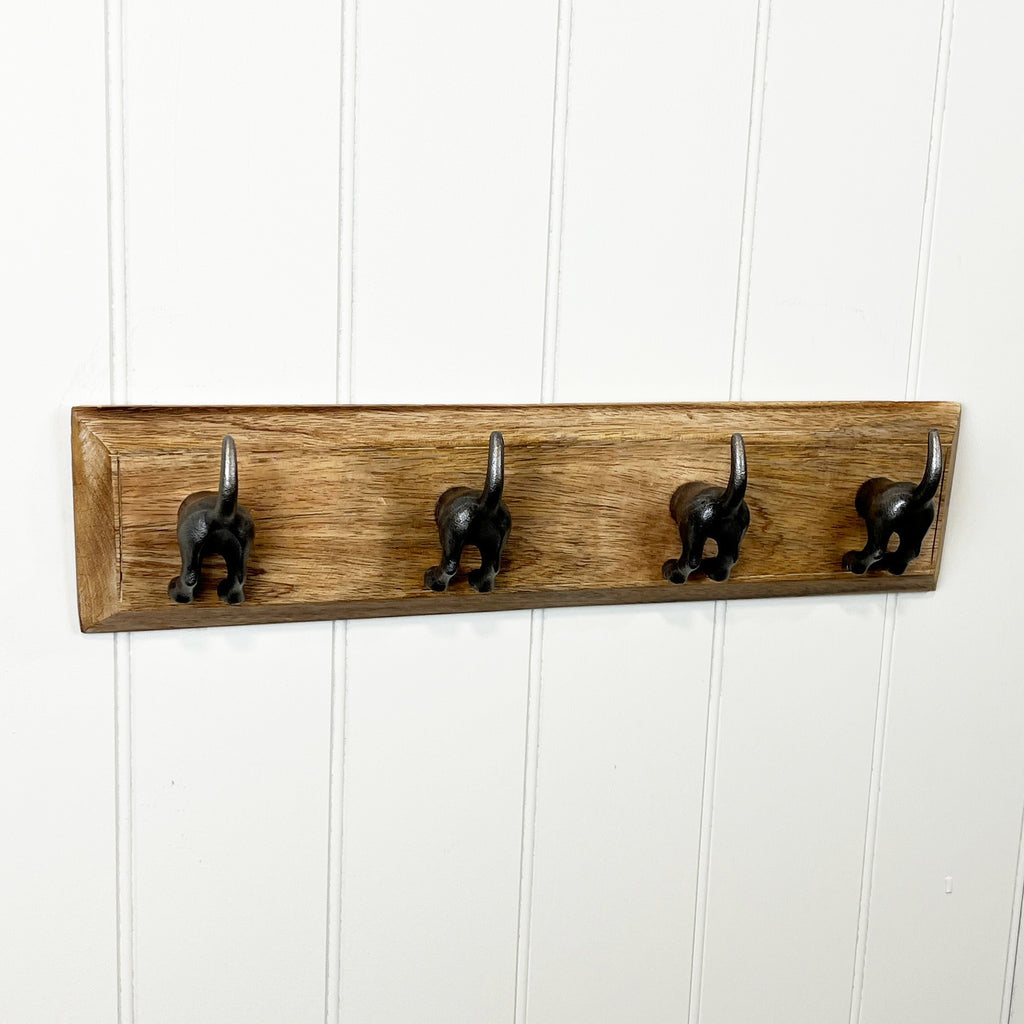 Set of 4 Dog Tail Storage Hooks on Wood – Grey