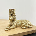 17.5cm Gold Laying Down Tiger Candle Stick Holder - Resin