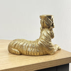 17.5cm Gold Laying Down Tiger Candle Stick Holder - Resin
