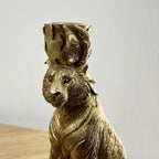 18cm Gold Sitting Tiger Candle Stick Holder - Resin