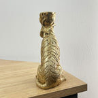 18cm Gold Sitting Tiger Candle Stick Holder - Resin