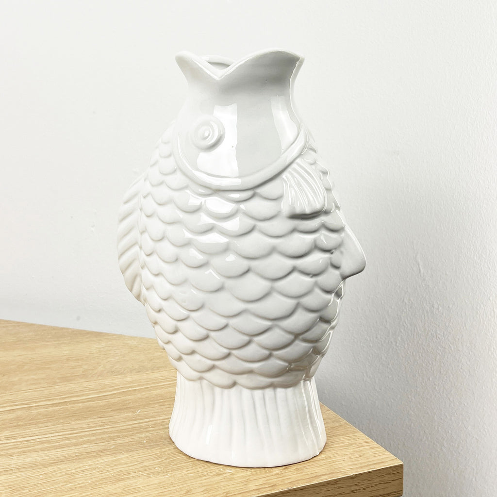22cm Ceramic Fish Vase - White