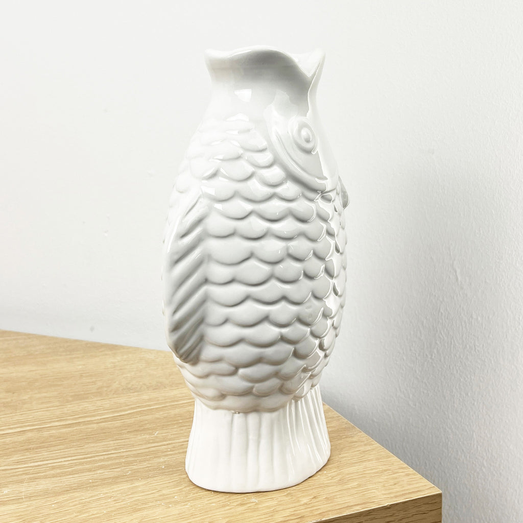 22cm Ceramic Fish Vase - White
