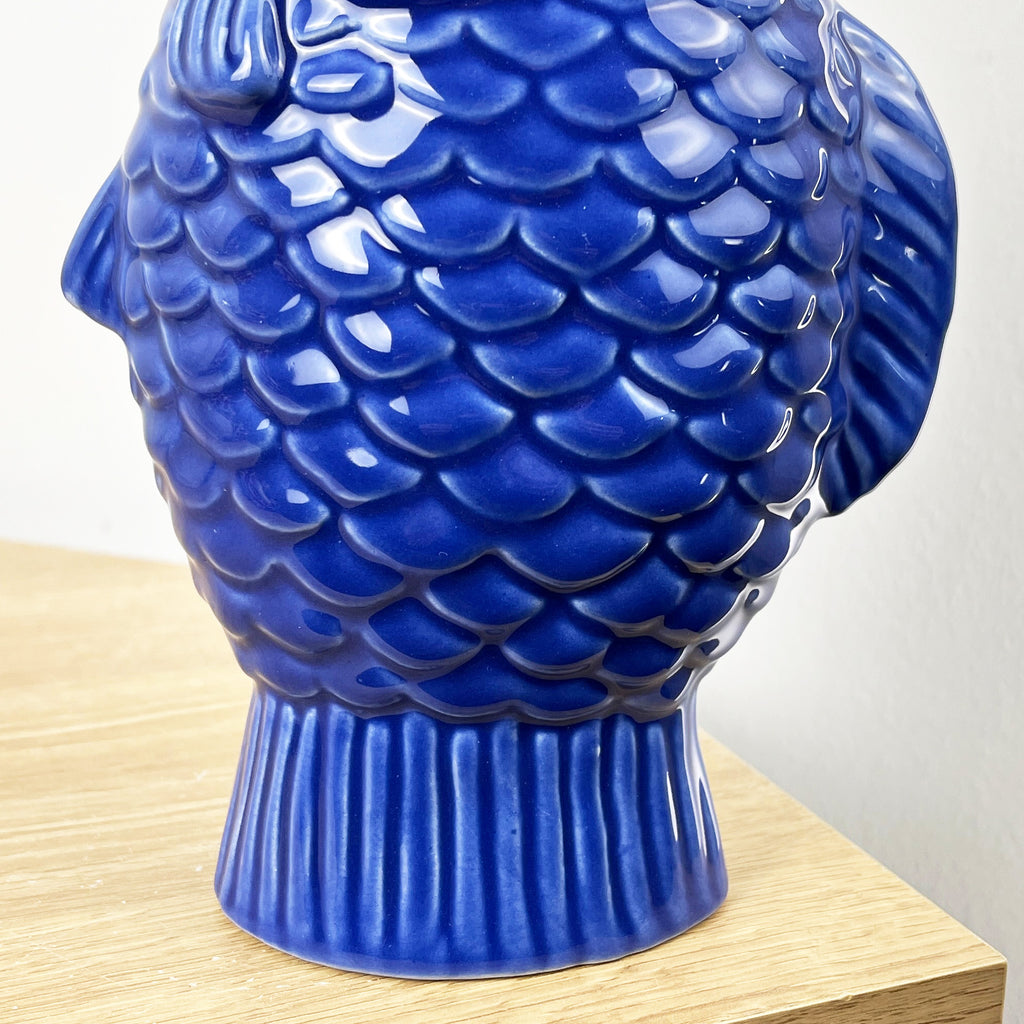 22cm Ceramic Fish Vase - Blue