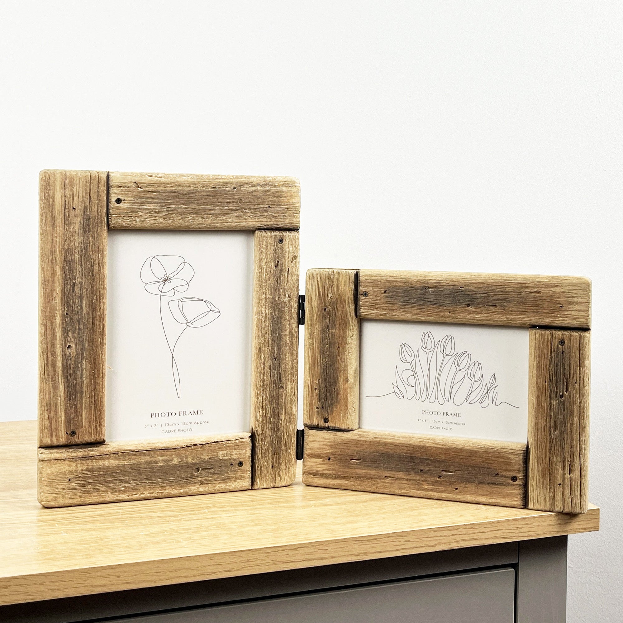 Nautical Driftwood Style Hinged Double Photo Frame - Wood