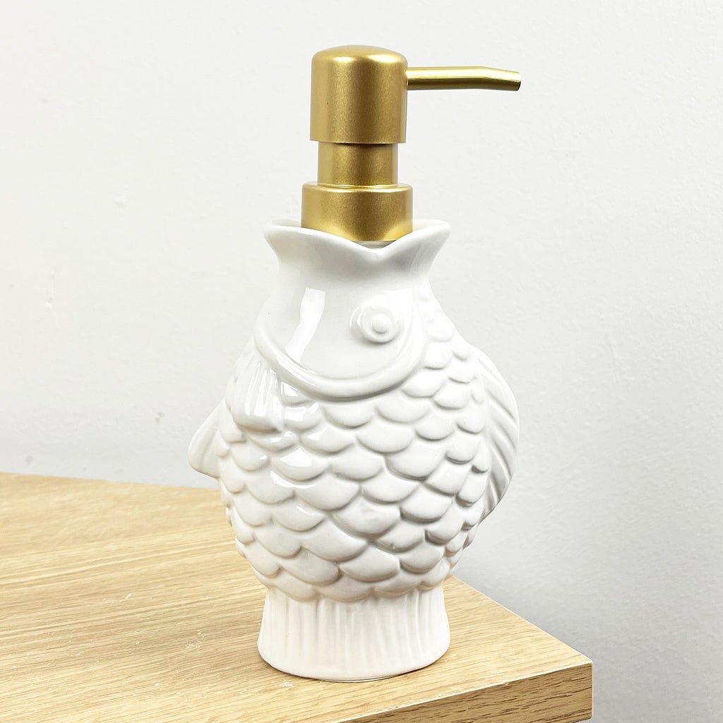 2 x White Fish Lotion Dispensers - Ceramic