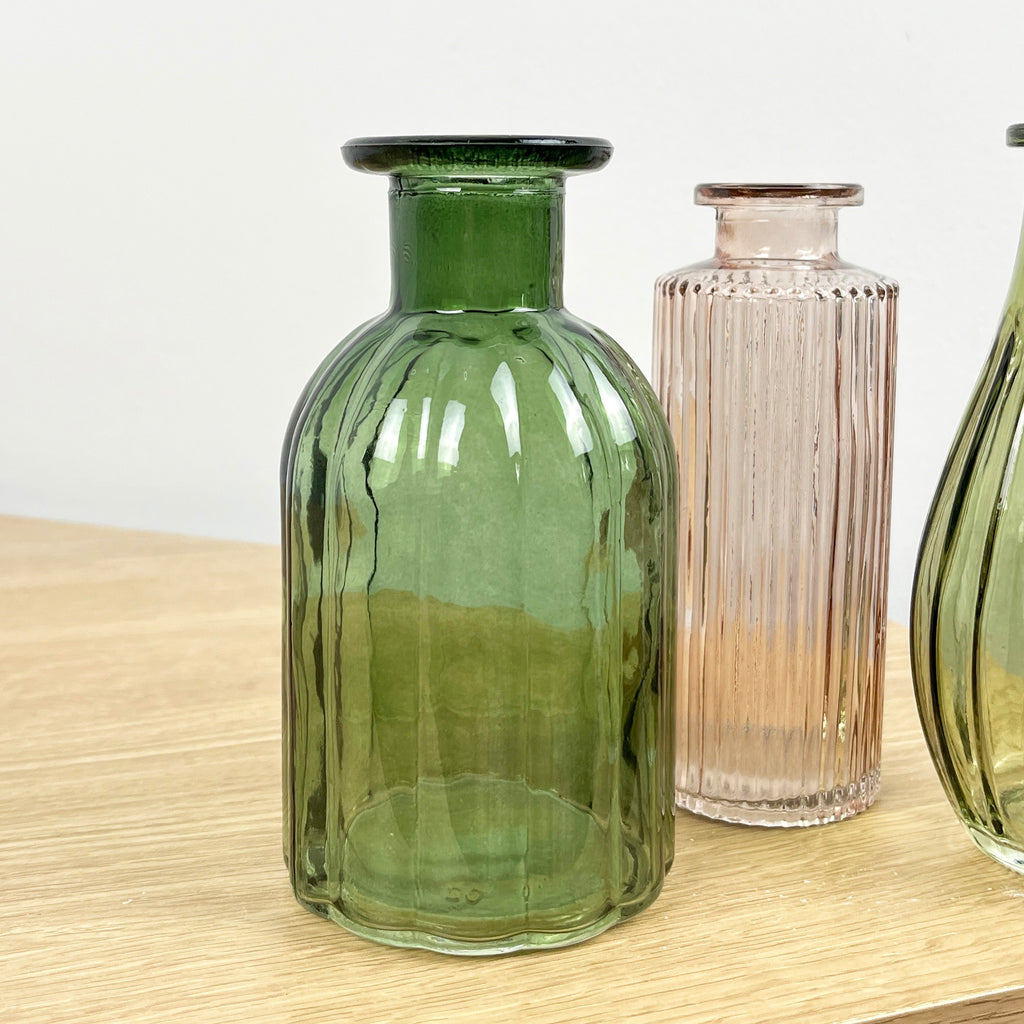 3 Piece Glass Bud Vase Set - Green & Pink Mix