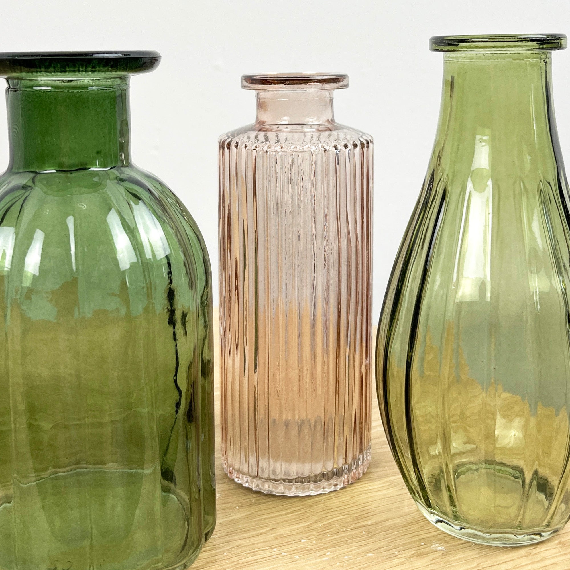 3 Piece Glass Bud Vase Set - Green & Pink Mix
