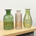 3 Piece Glass Bud Vase Set - Green & Pink Mix