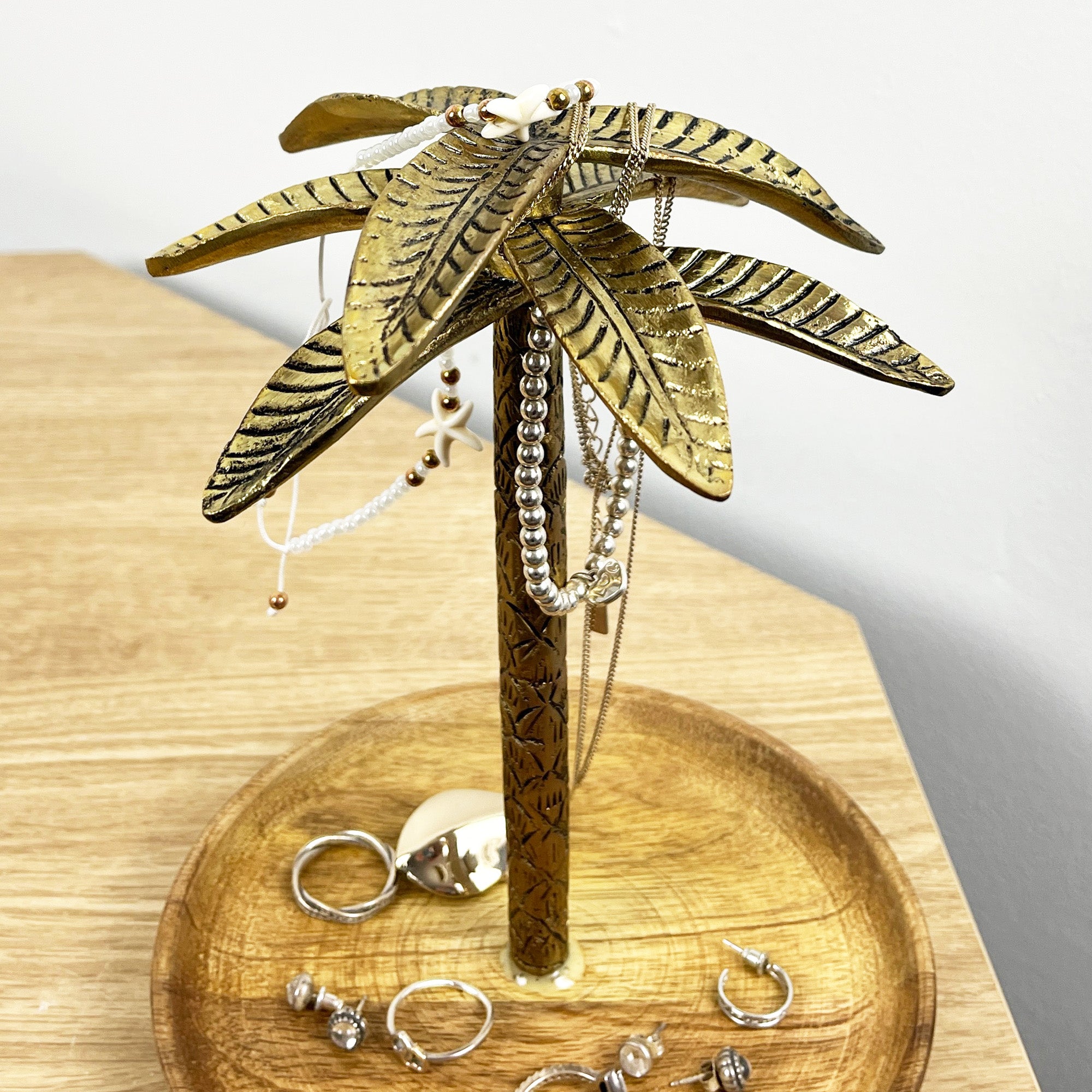 19.5cm Tropical Palm Tree Jewellery Stand / Organiser - Gold
