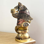 32.5cm Steampunk Cat Bust Ornament / Statue - Resin