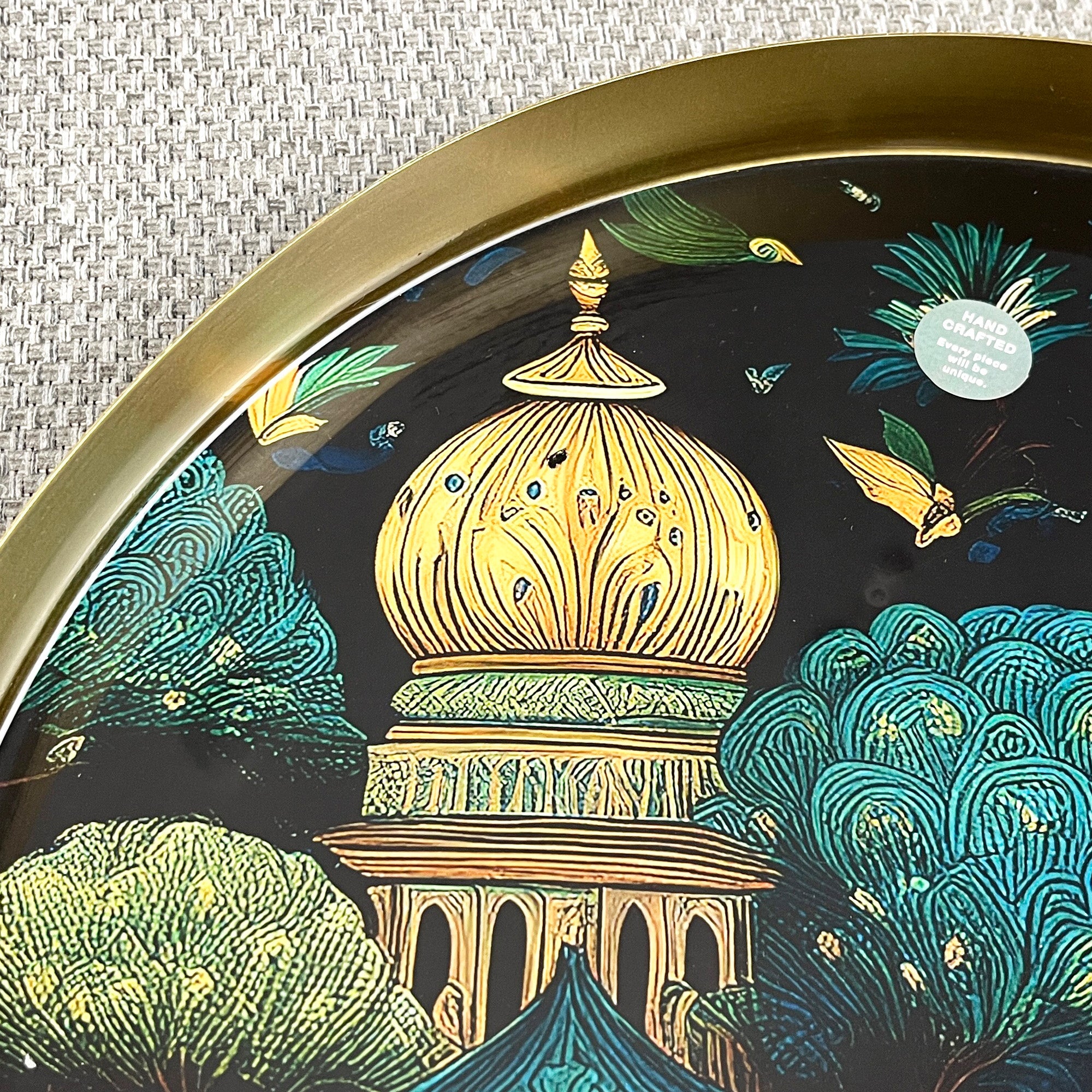 32cm Metal Decorative Tray - Indian Temple Design