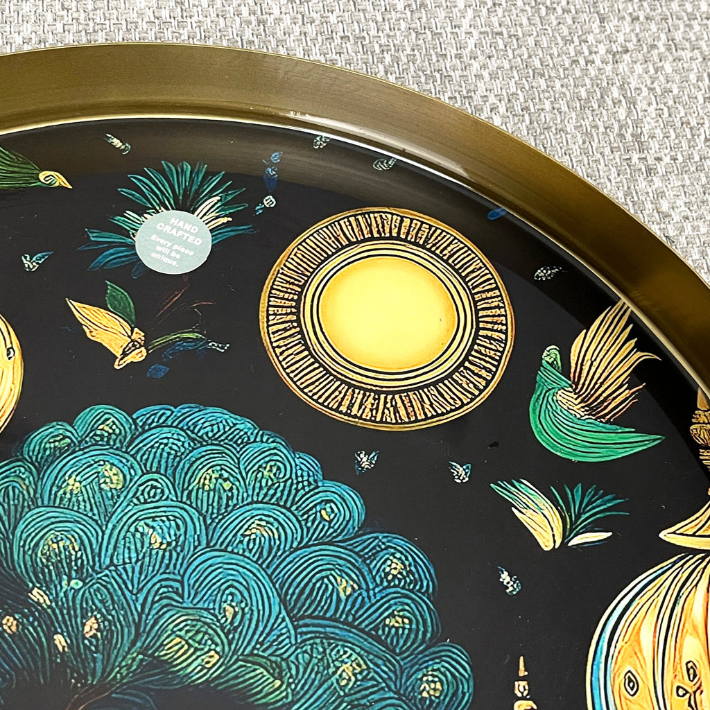 32cm Metal Decorative Tray - Indian Temple Design