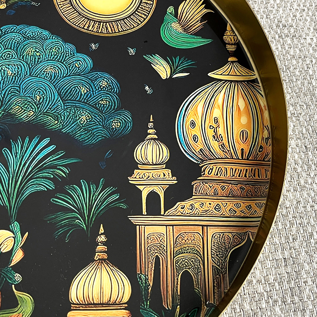 32cm Metal Decorative Tray - Indian Temple Design
