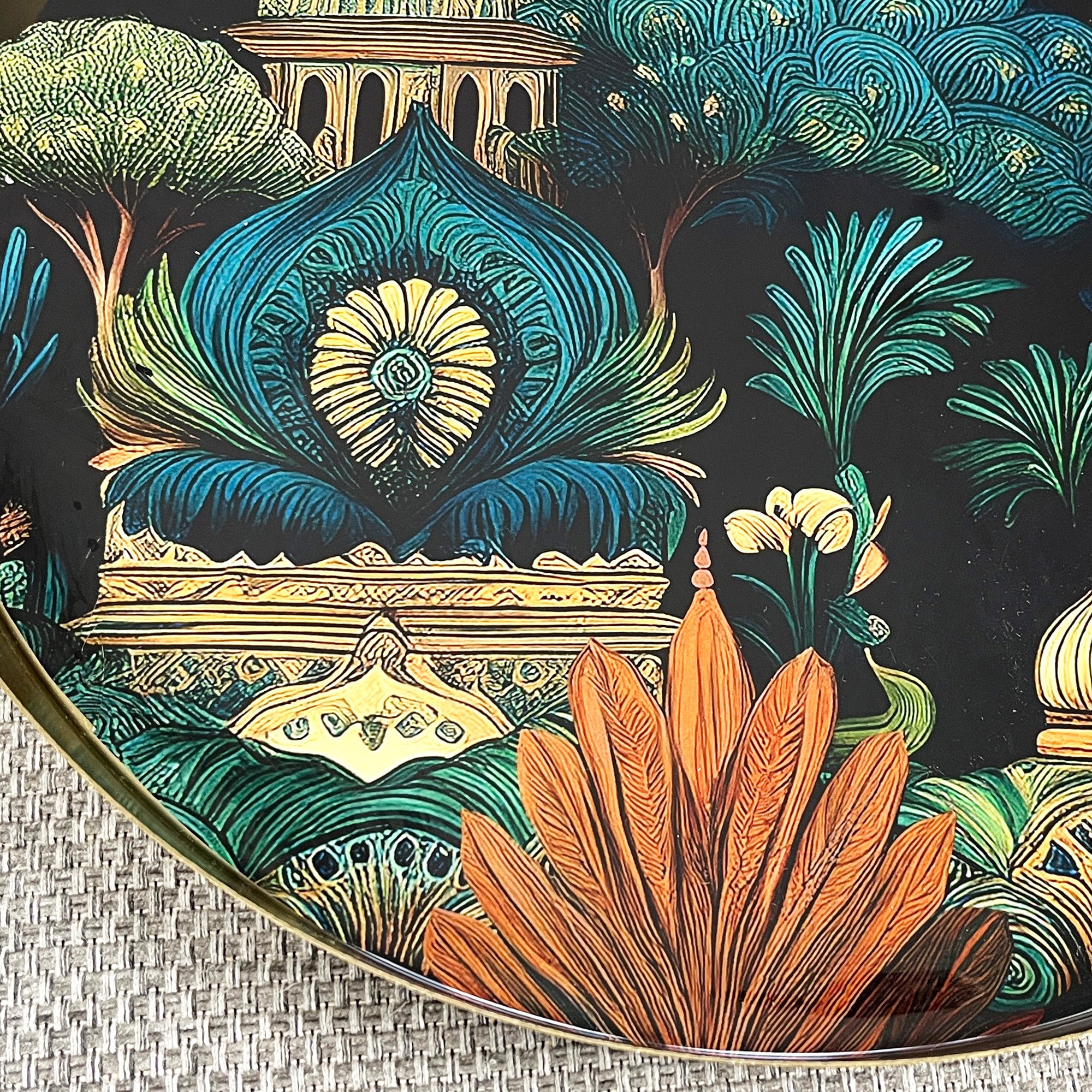 32cm Metal Decorative Tray - Indian Temple Design