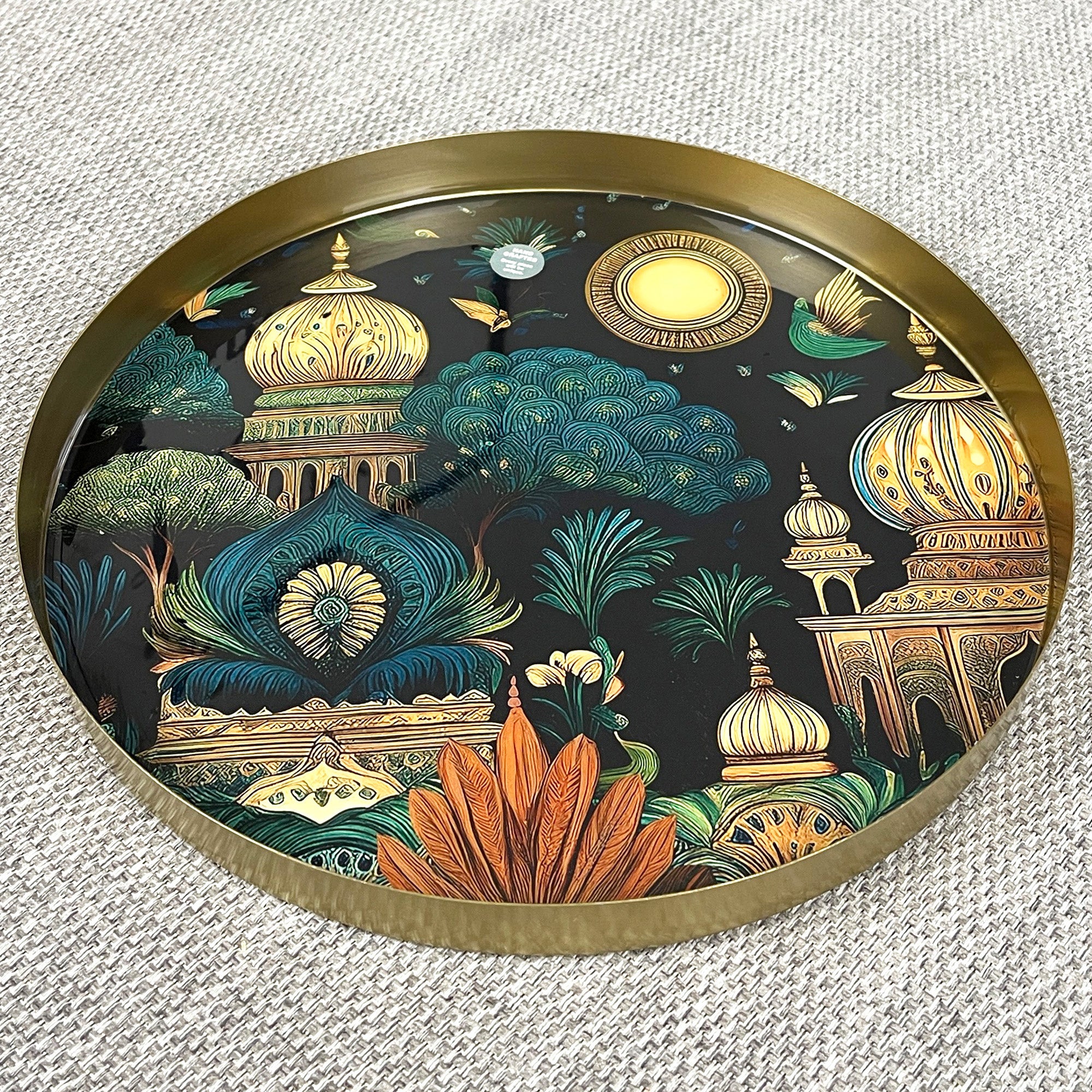 32cm Metal Decorative Tray - Indian Temple Design