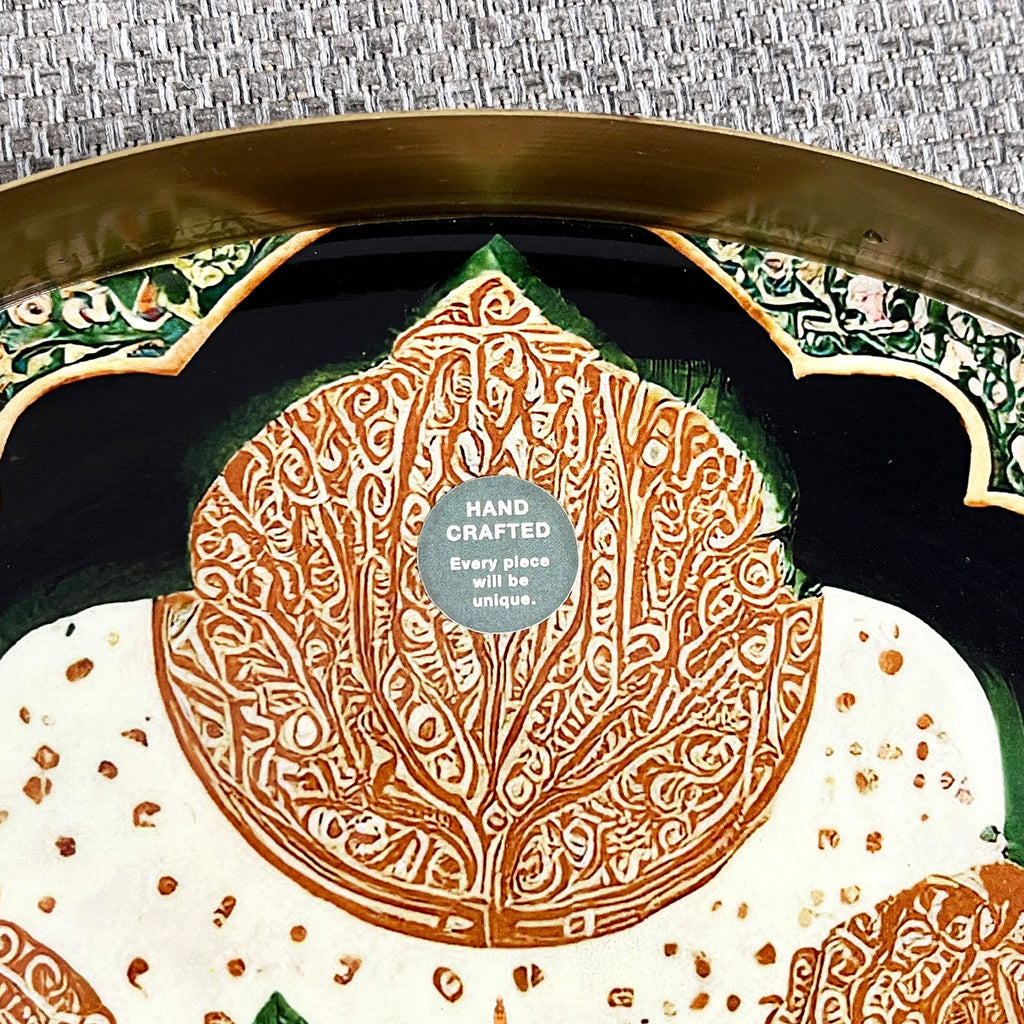 32cm Metal Decorative Tray - Asian Temple Design