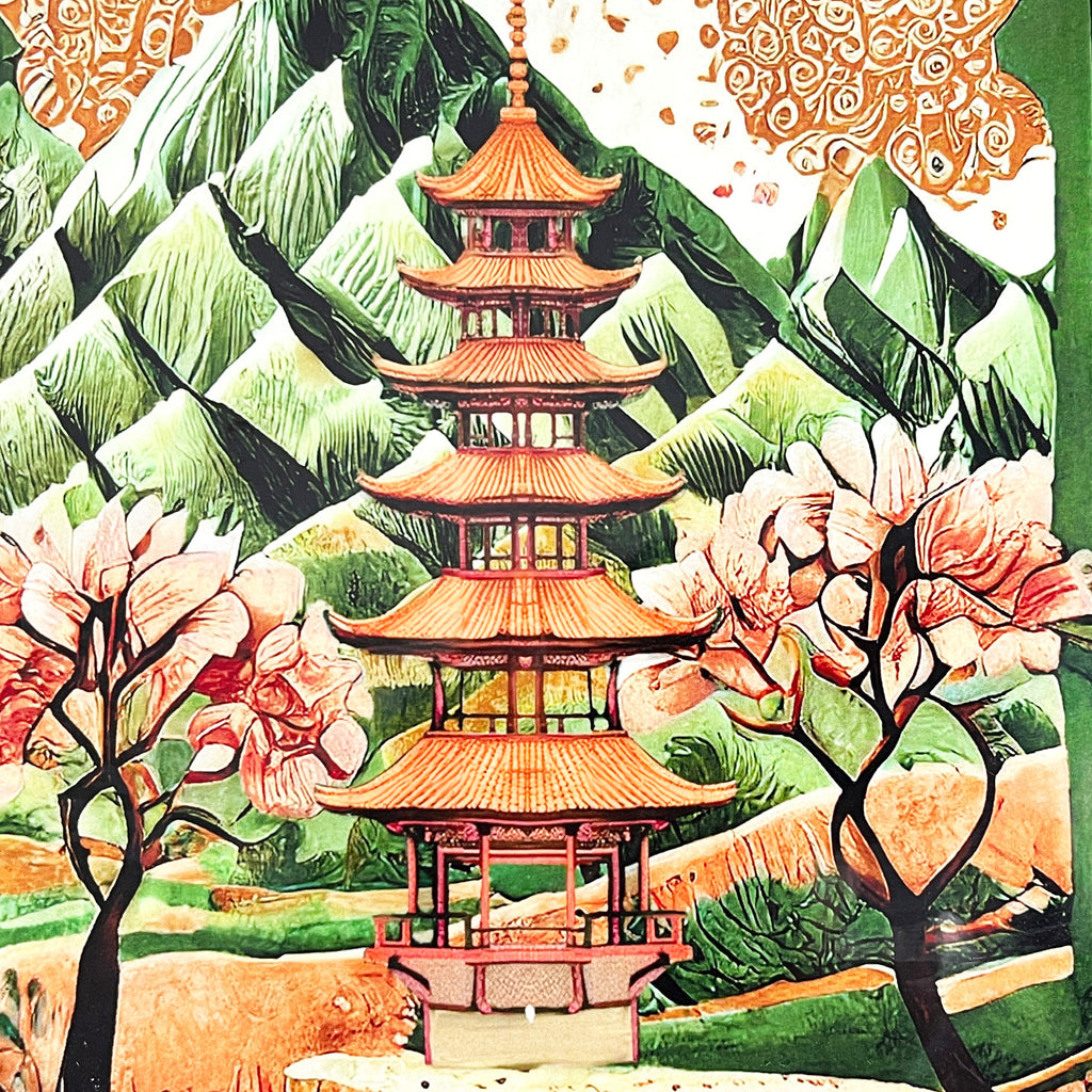 32cm Metal Decorative Tray - Asian Temple Design