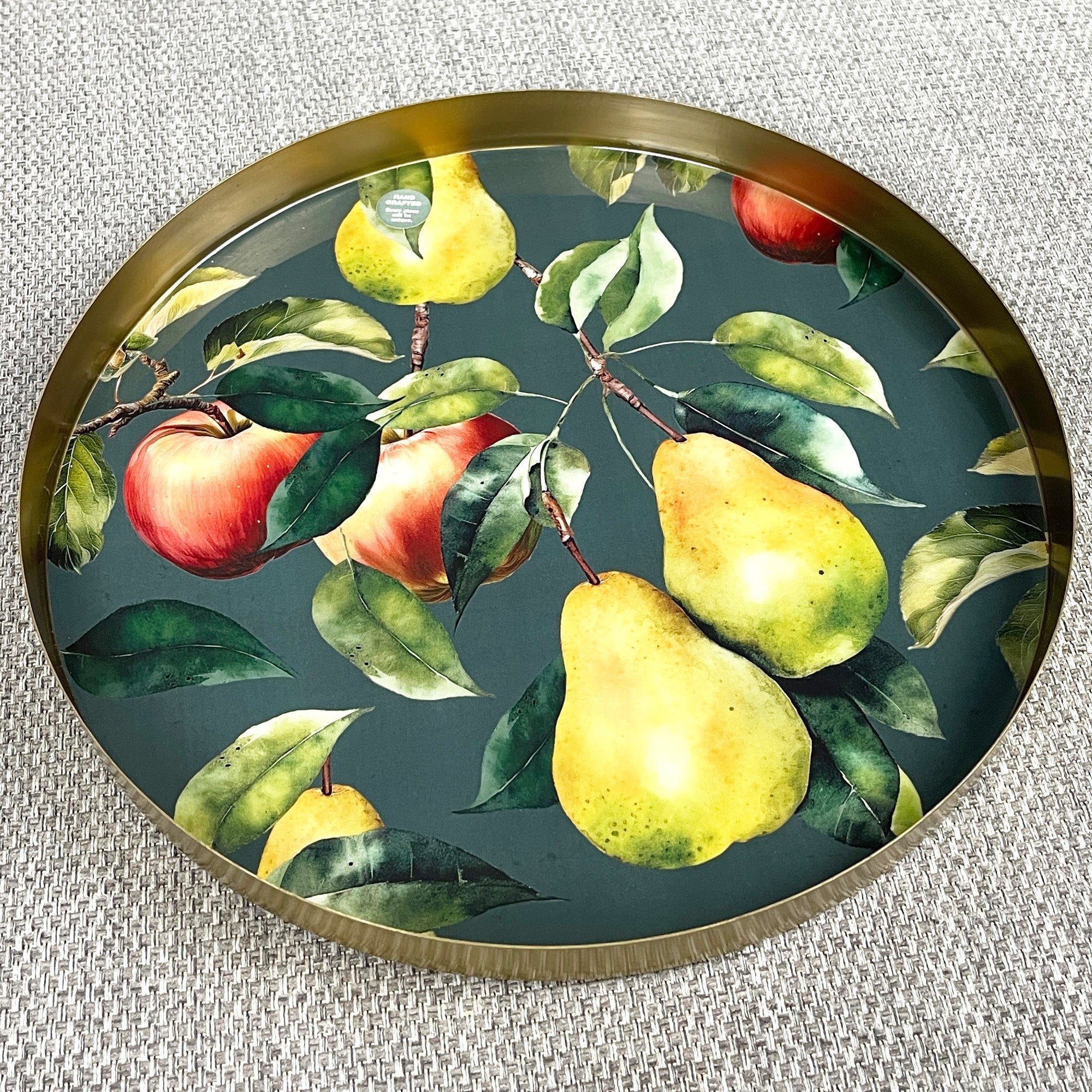 32cm Metal Decorative Tray - Apples & Pears Design