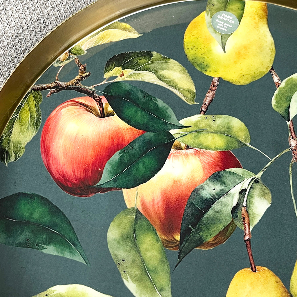 32cm Metal Decorative Tray - Apples & Pears Design