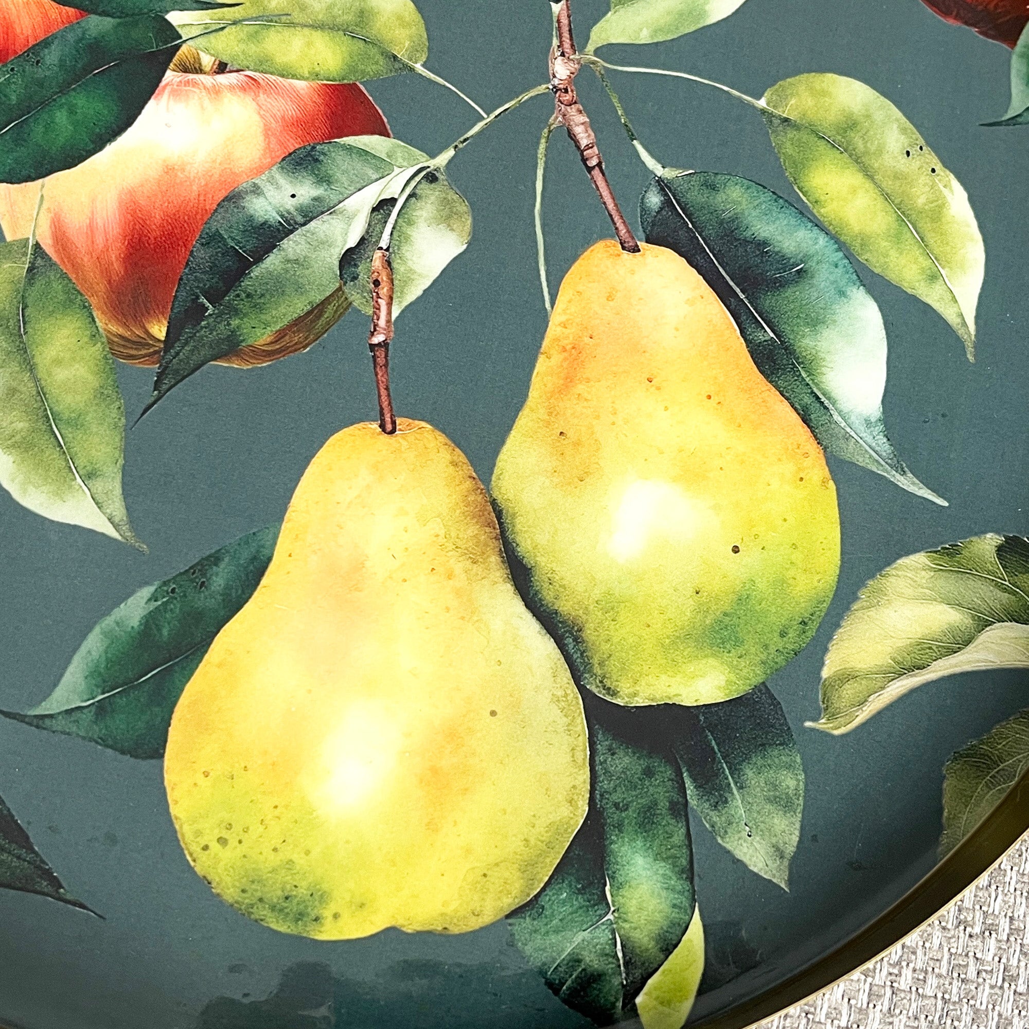 32cm Metal Decorative Tray - Apples & Pears Design